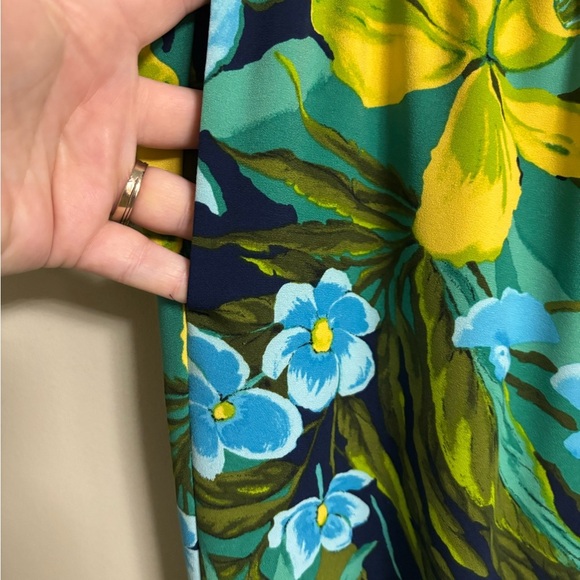 Talbots Pants Womens Size 1X Blue Green Floral Drawstring Waist Pull On Tropical - Picture 8 of 8